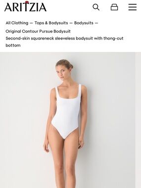 Aritzia White Square-Neck Sleeveless Thong-Back Bodysuit